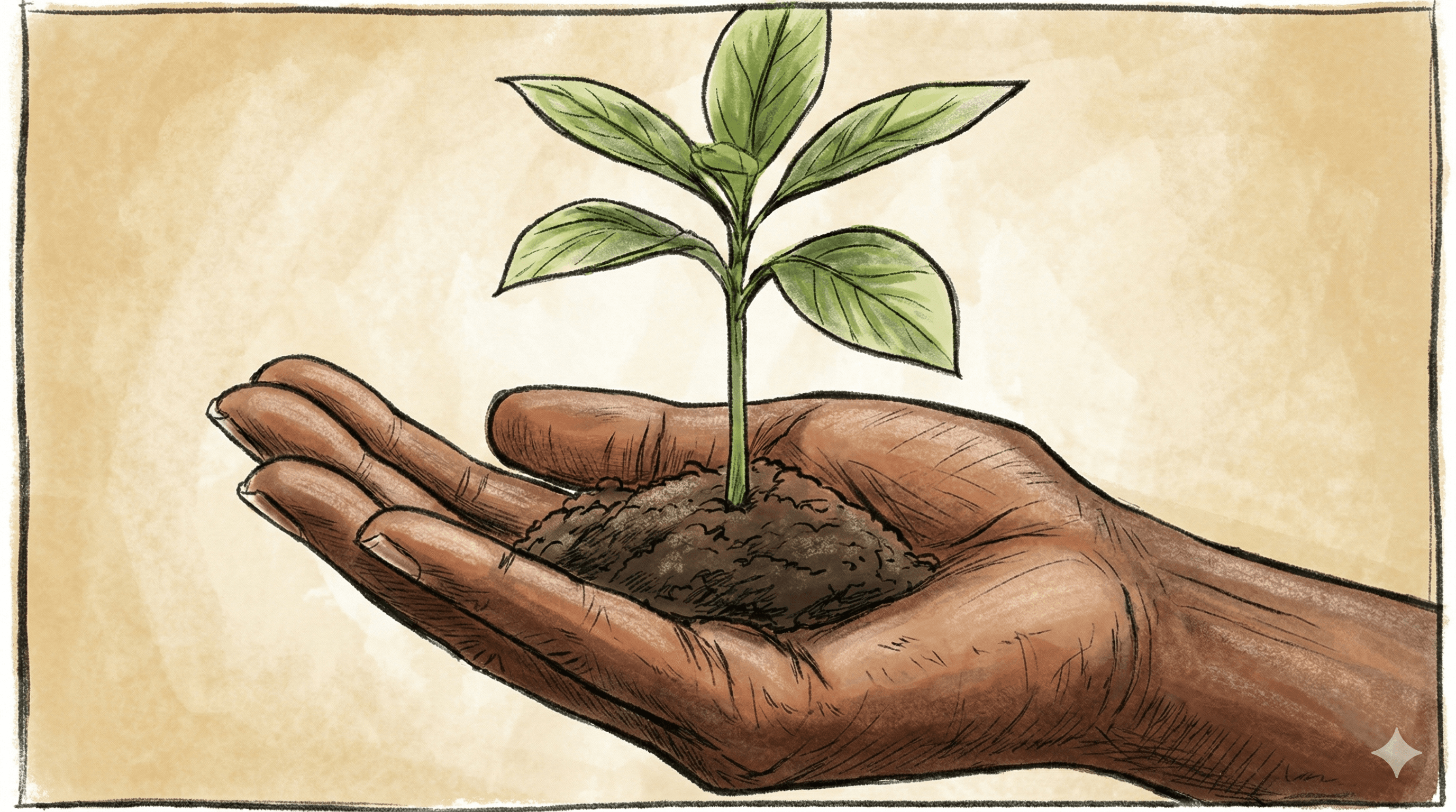 Hand cradling a small green plant